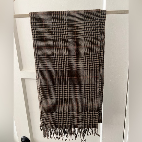 Uniqlo HEATTECH men’s houndstooth brown black fringe winter scarf - Picture 8 of 11